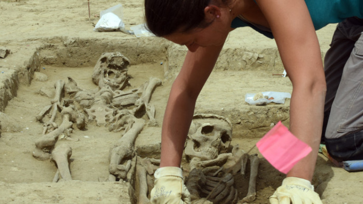 Squelette lors des fouilles, le 14 juin 2019