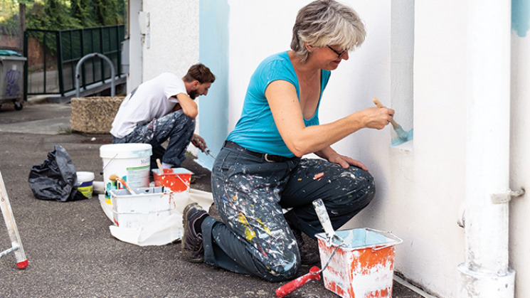 Une fresque sur un bâtiment des Archives départementales