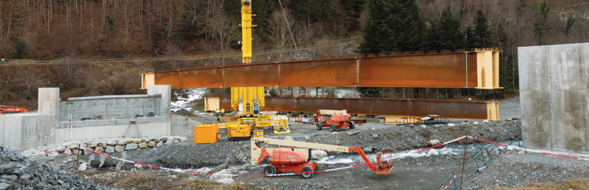 Pose des poutres Pont de Ravi, janvier 2022